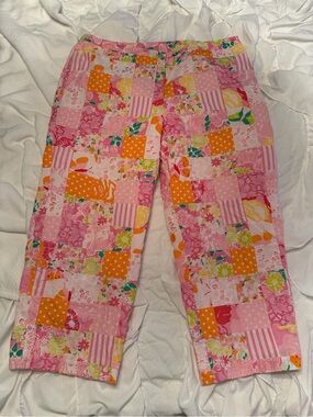 Womens Pink Patchwork-Print FUN Pants Cotton